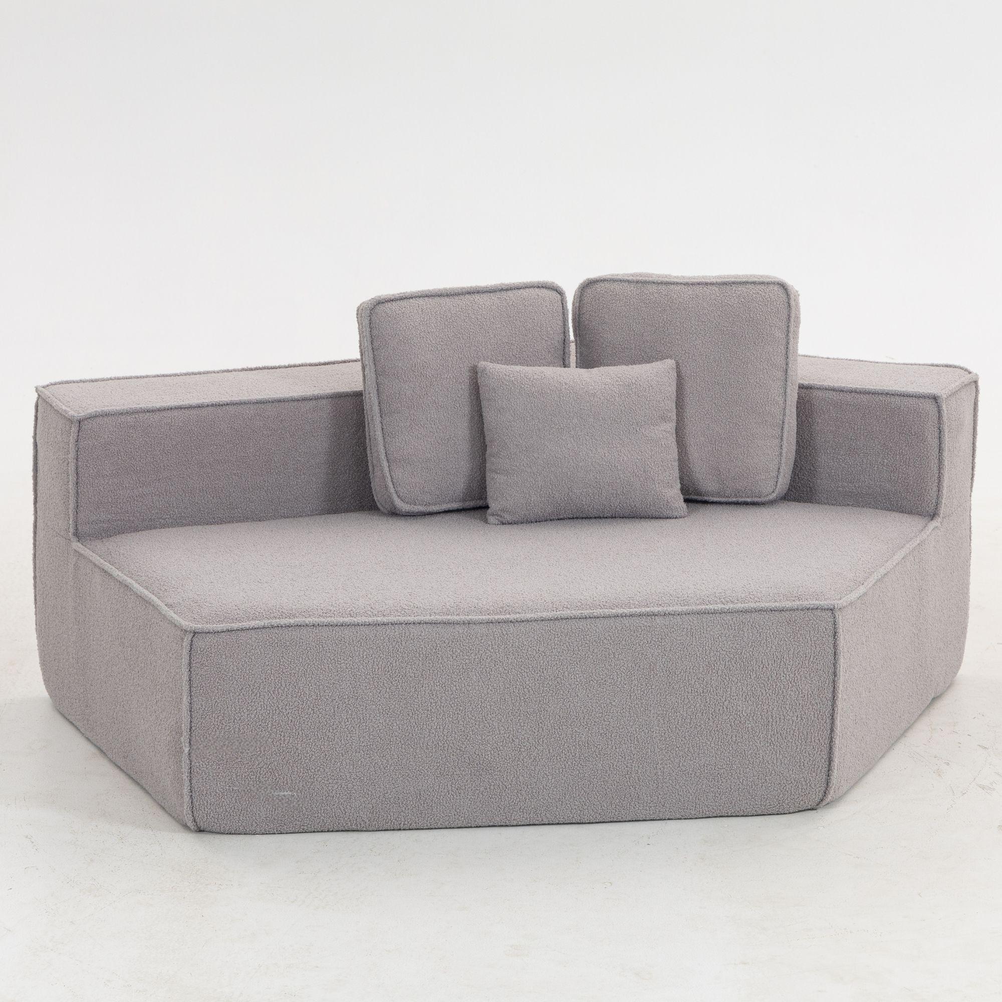 Modern Minimalist Teddy Fabric Single Sofa Chair, Plush Upholstered Seating with Three Supportive Back Cushions for Stylish Living Rooms and Cozy Interiors-33017-R.