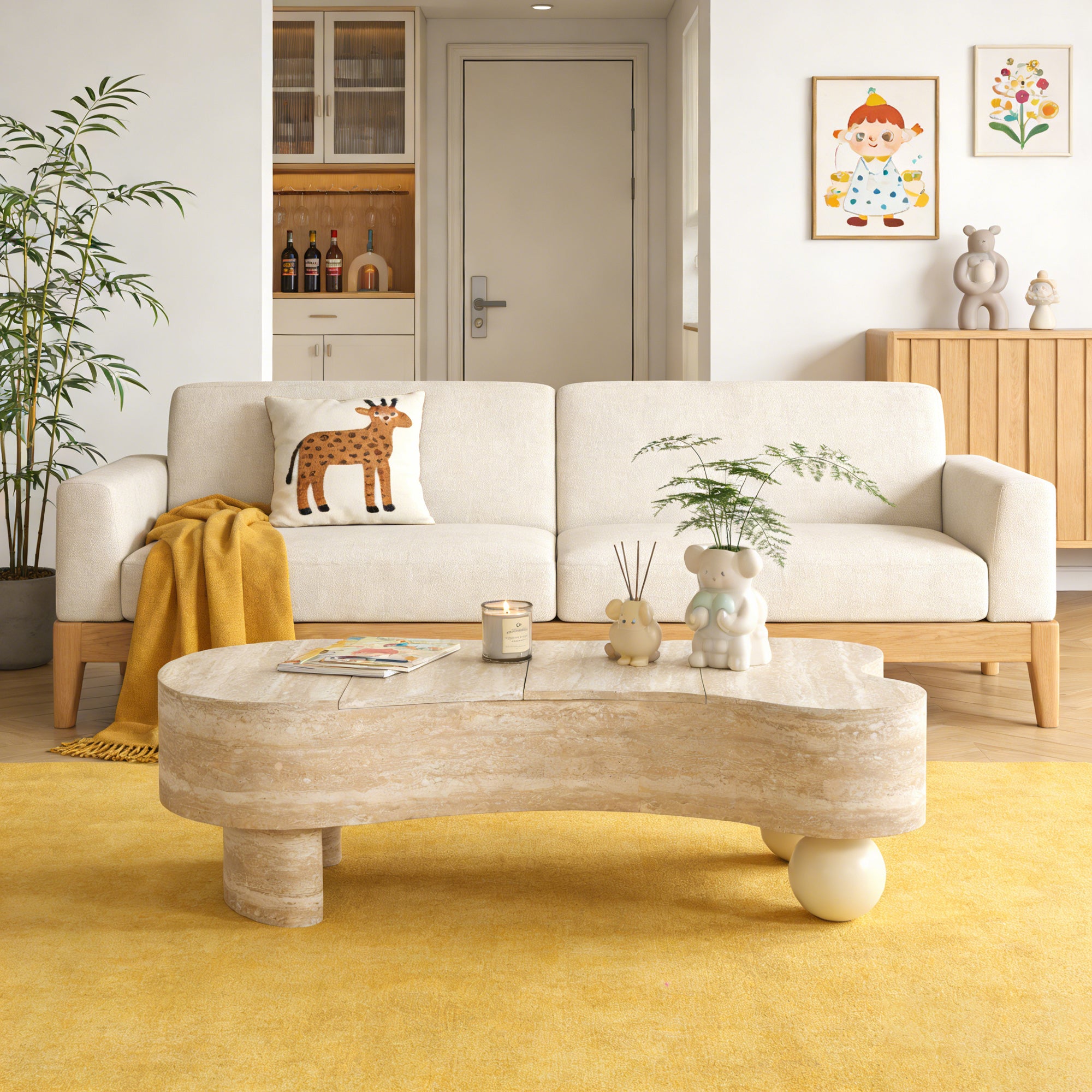Irregular MDF Coffee Table with Flip Top and Hidden Storage, 47-Inch
