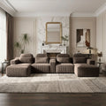Coffee Velvet L-Shaped Sectional Sofa with Storage and Cup Holders