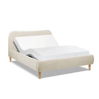 Platform Bed - Beige Upholstered Curved Headboard compatible with adjustable mattress base, offering customizable comfort and modern functionality.