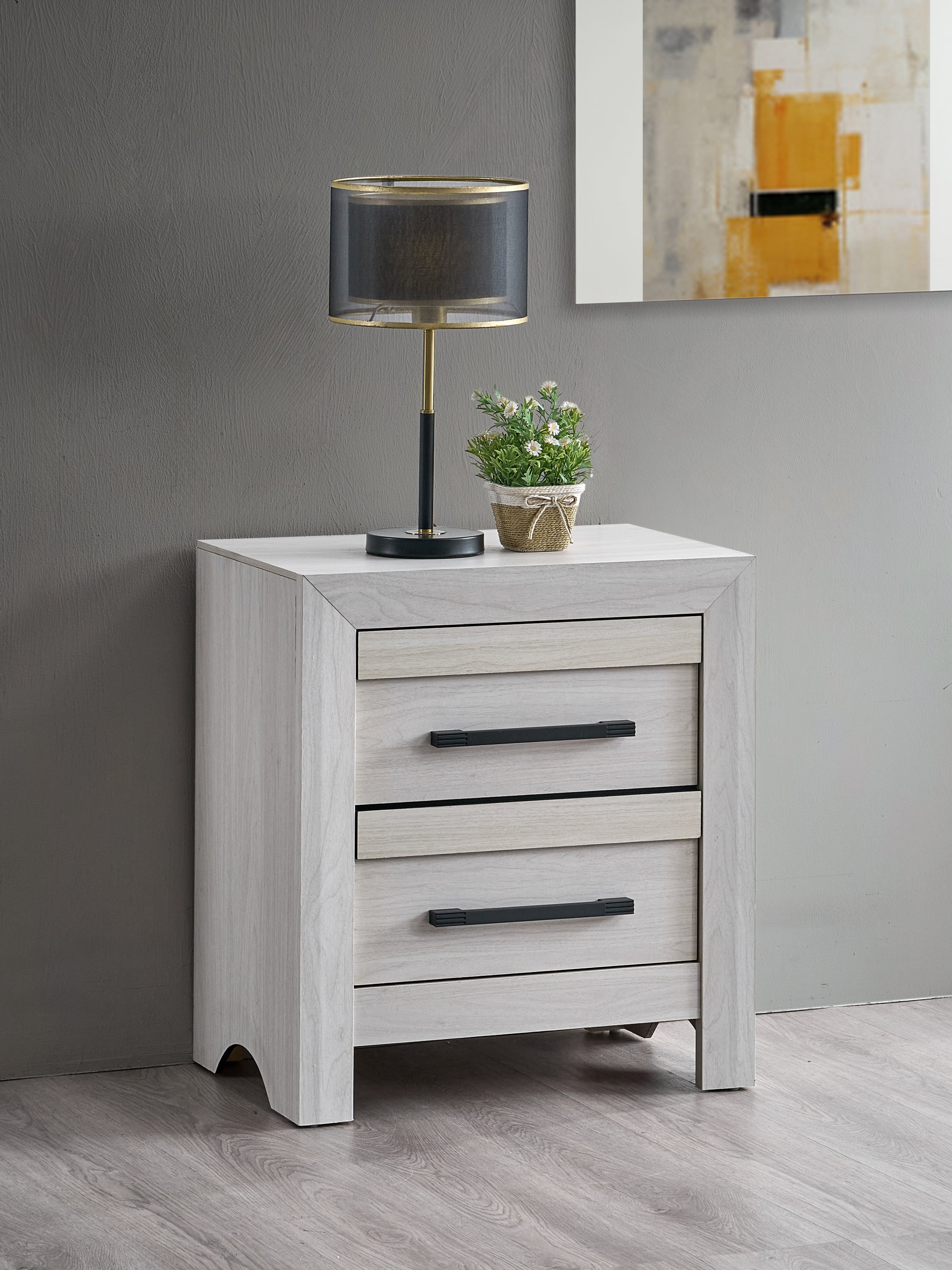 Beige Wood 2-Drawer Nightstand with Dimensional Front - 24 Inch
