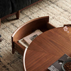 35.4-Inch Walnut Coffee Table with Circular Design.