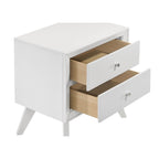 White Queen Size Bed Set with Wave Texture & Nightstands.