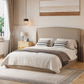 Queen Size Upholstered Wingback Bed Frame in Brown Linen Fabric
