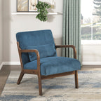 Blue Corduroy Accent Chair with Solid Rubber Wood Frame