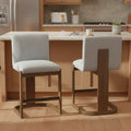 Light Grey Linen 24-Inch Counter Height Bar Stools with Walnut Legs