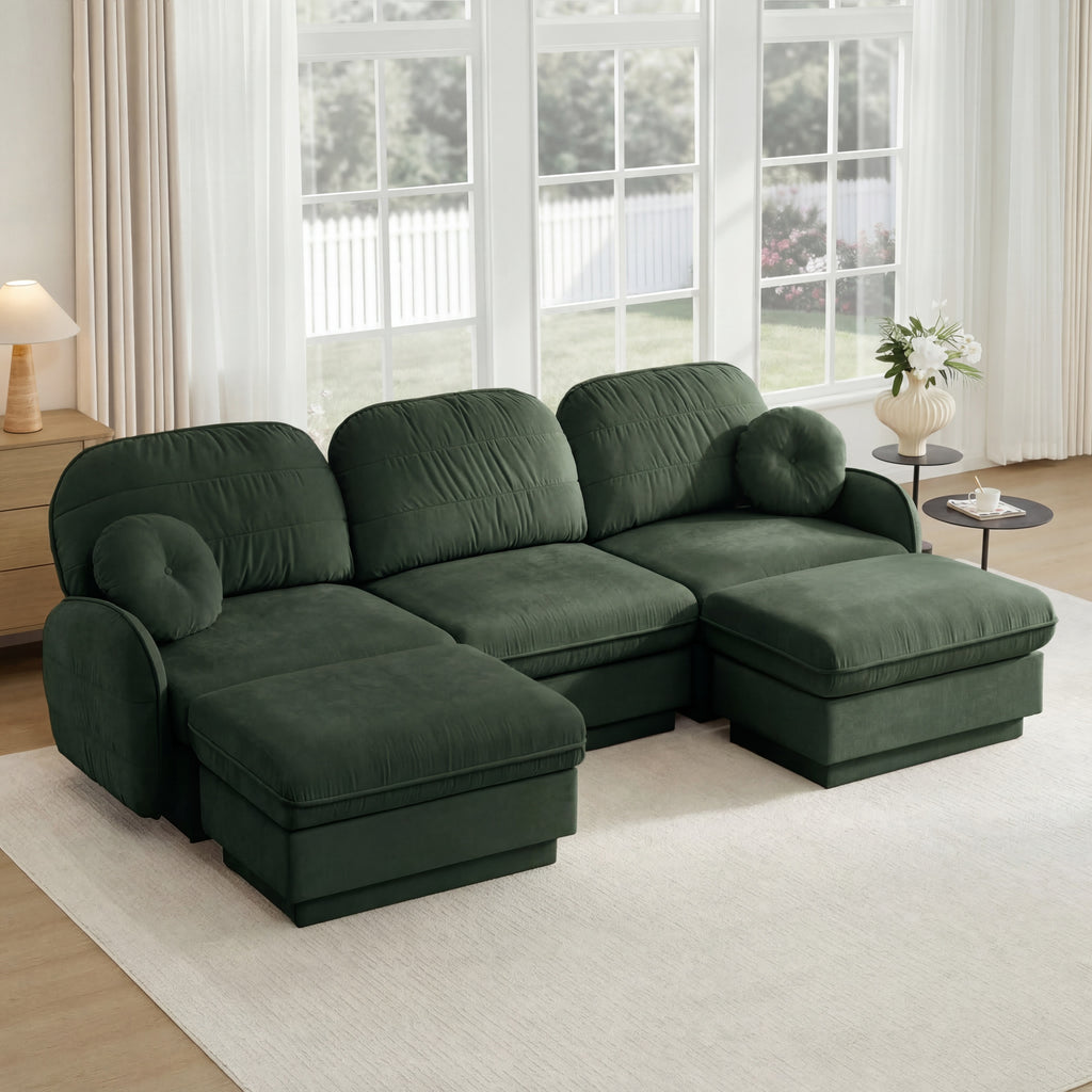 105-Inch Oversize Chenille U-Shaped Sofa with Ottoman in Green