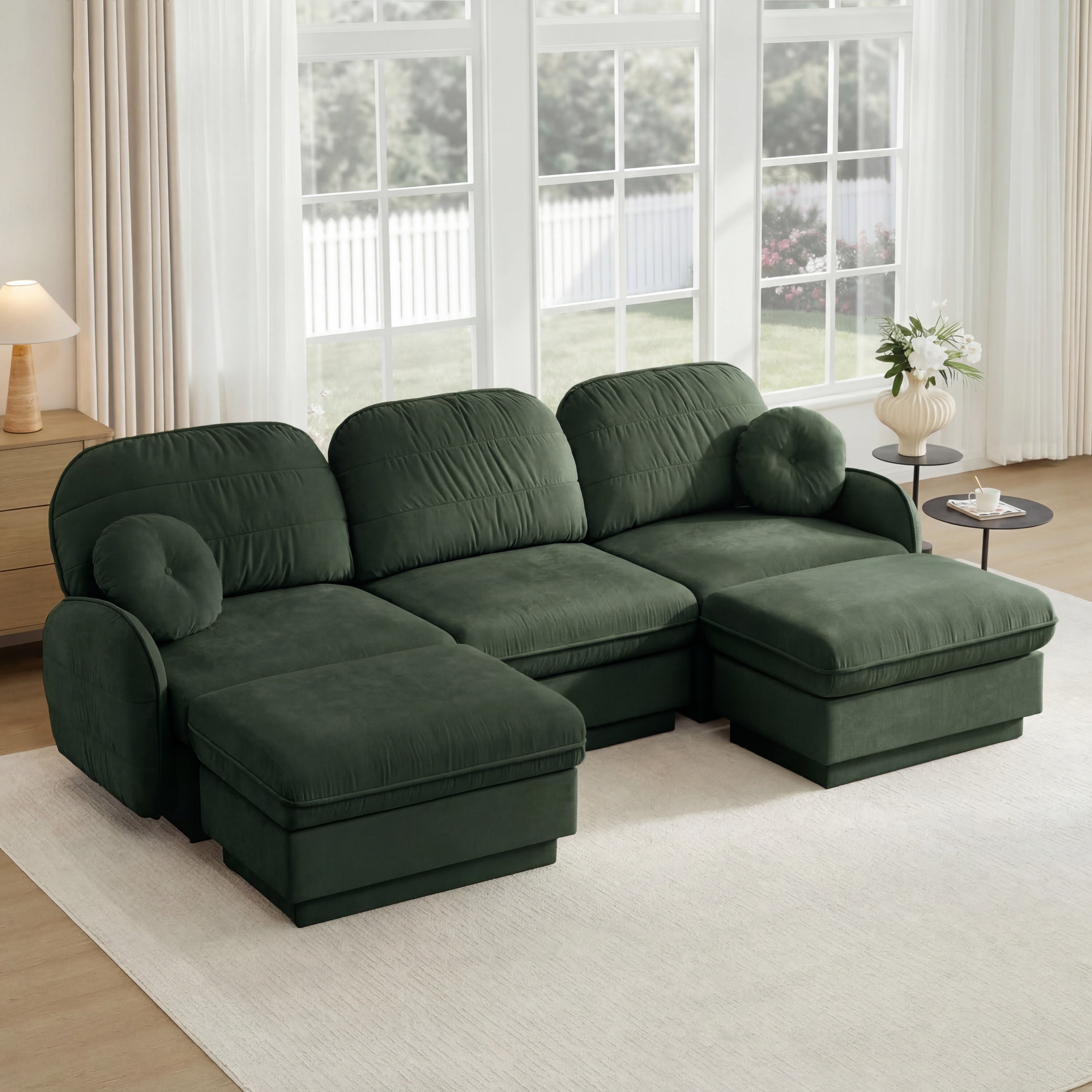 105-Inch Oversize Chenille U-Shaped Sofa with Ottoman in Green