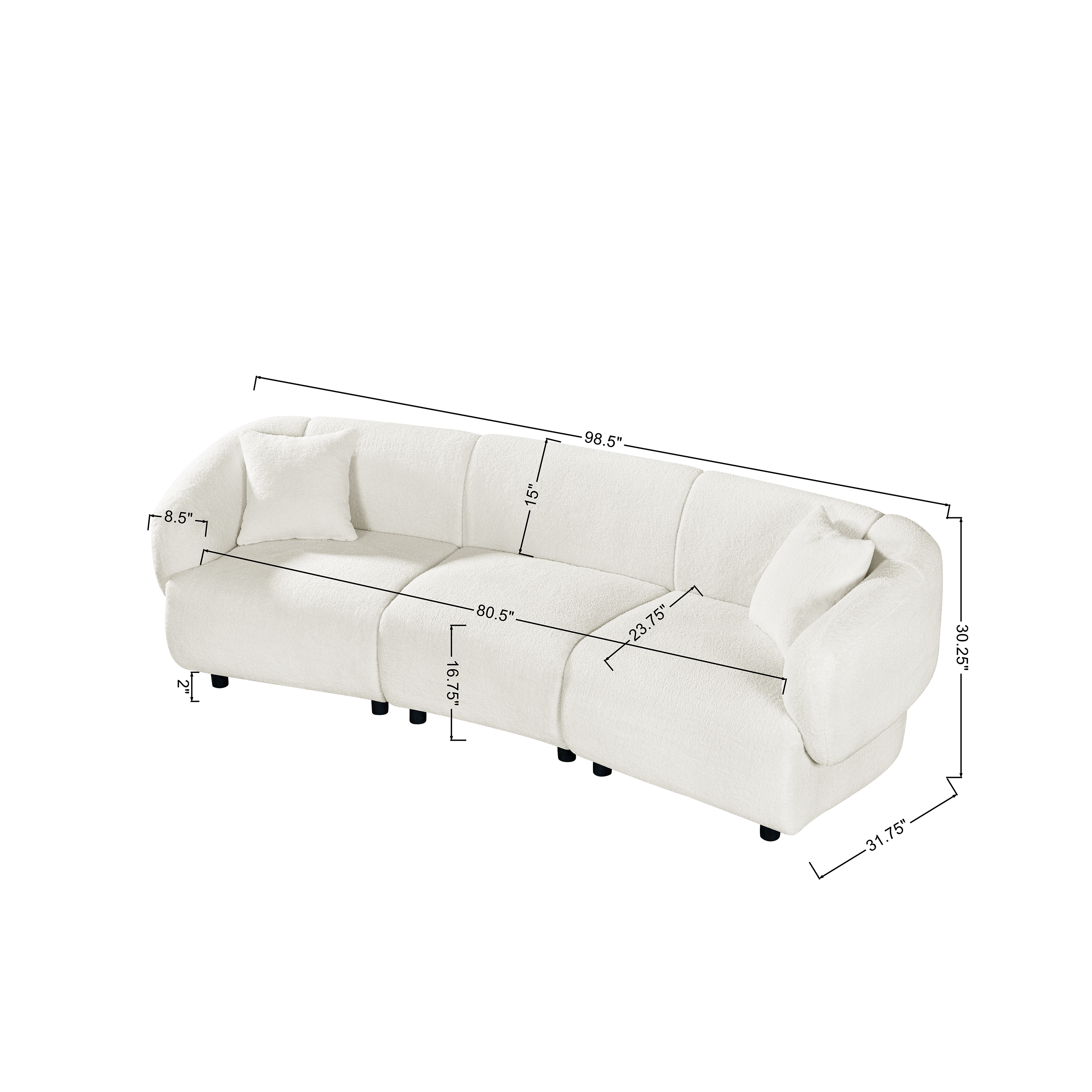 Curved Contemporary 3-Seater Sofa in Beige for Stylish Living.