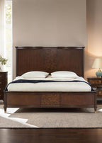 Queen Size Dark Cherry Bed Frame with Gold-Capped Legs.