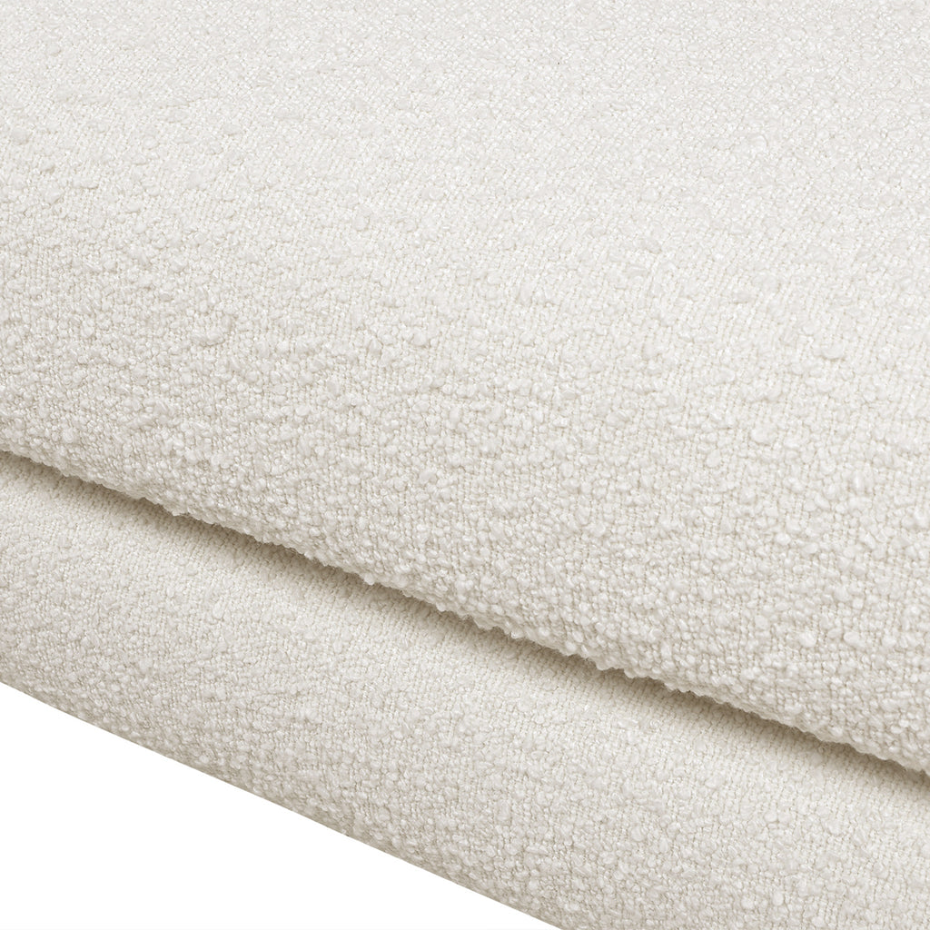 Detailed texture of the ivory white faux sherpa boucle fabric used in the Alpine 44' Sherpa Arm Chair.