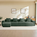 Modular Velvet Sectional Sofa with Ottoman & Pillows.
