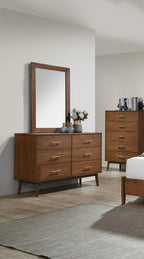Walnut Dresser - Mid-Century Modern 5-Drawer Storage.
