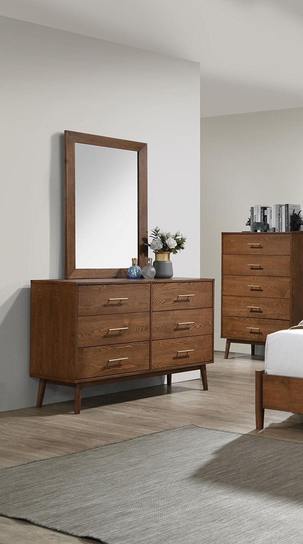 Walnut Dresser - Mid-Century Modern 5-Drawer Storage.