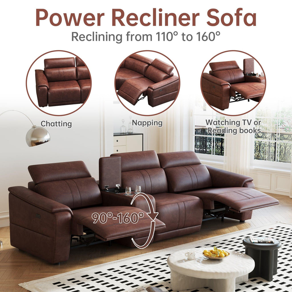 4-Piece Modular Leather Sofa Set with Cup Holders.