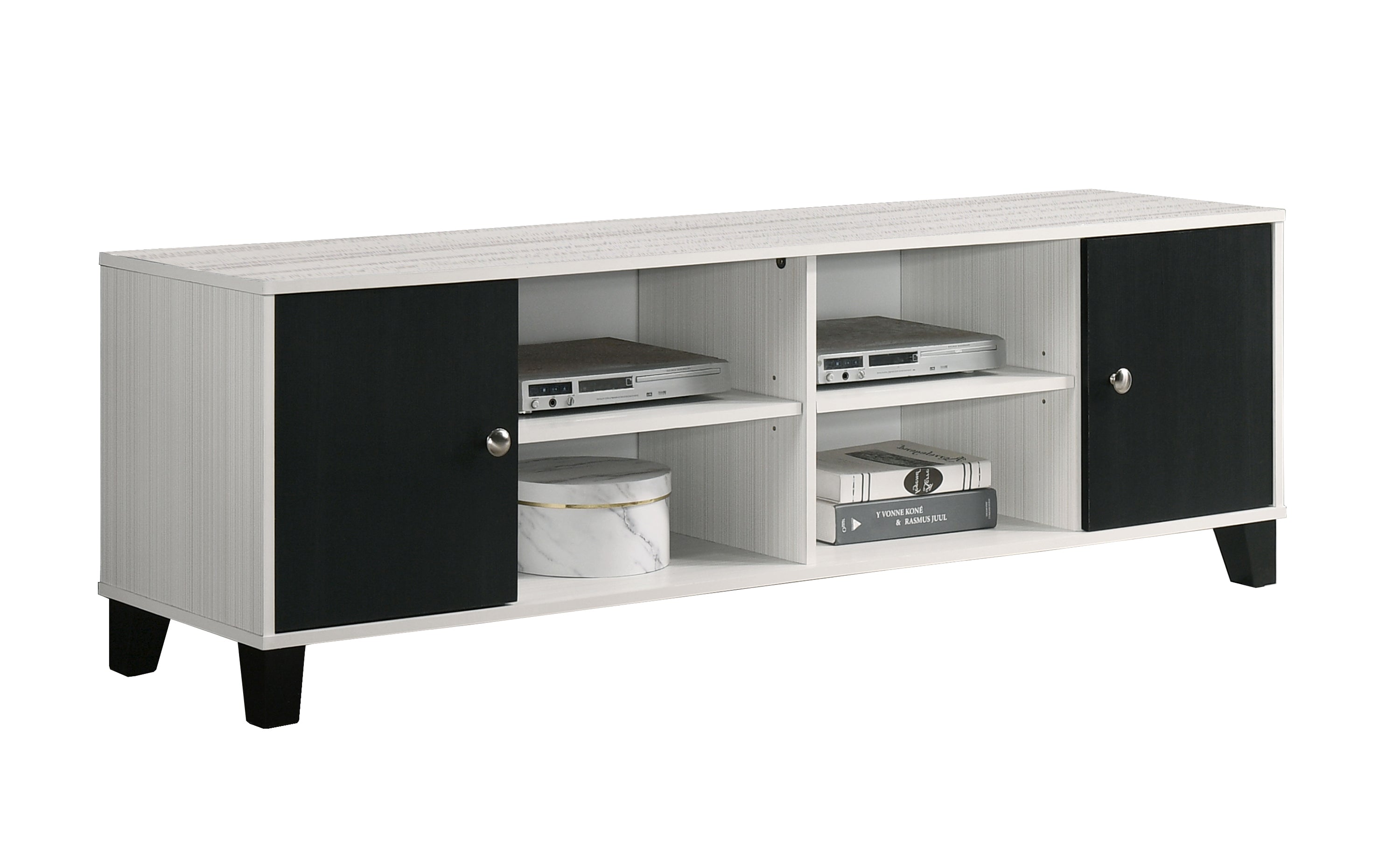 Contemporary Black and White TV Stand with Storage