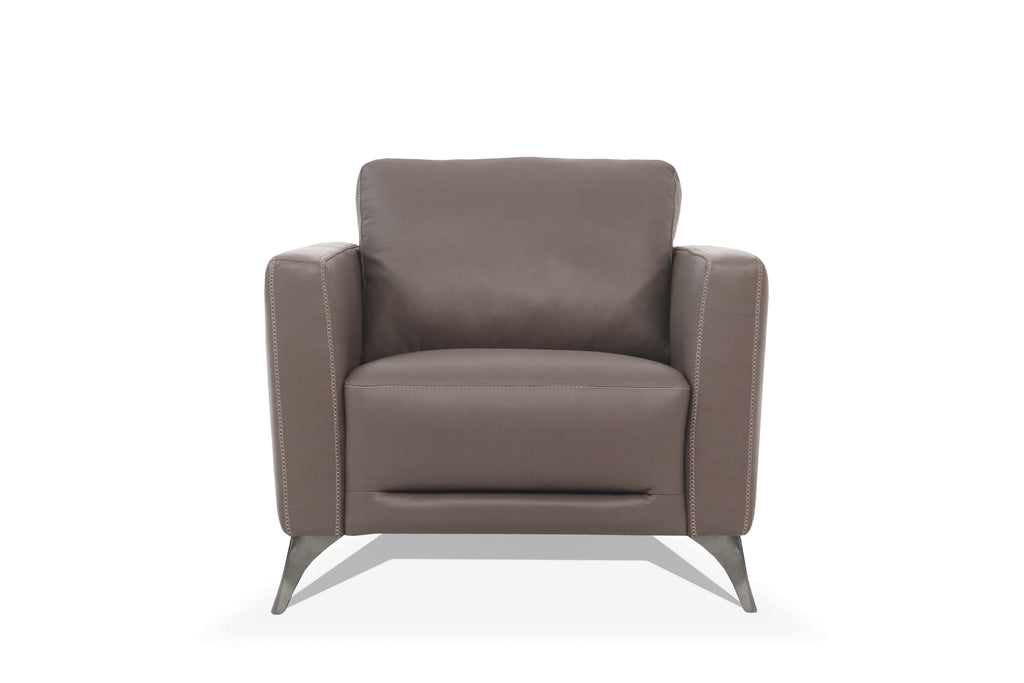 Malaga Taupe Leather Accent Chair with Chrome Metal Legs