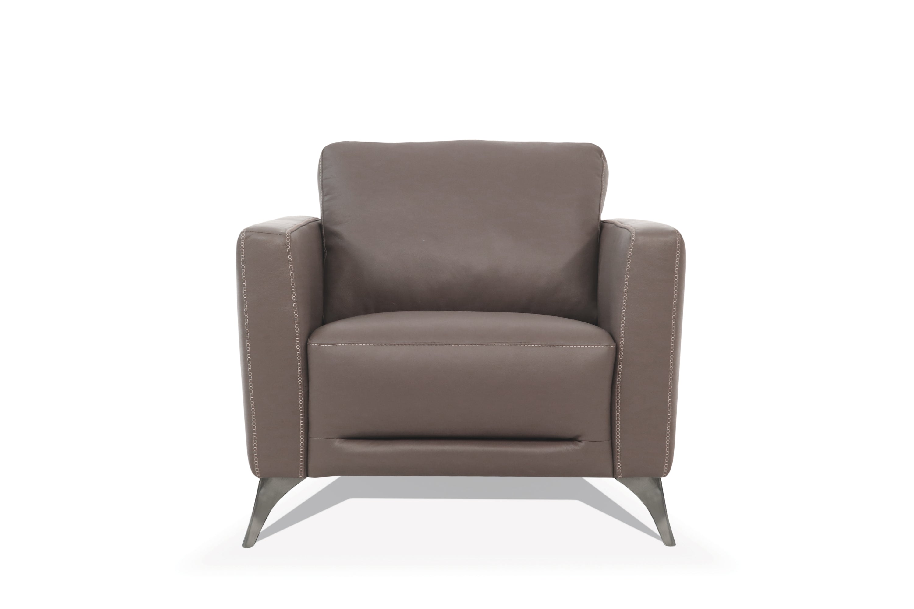 Malaga Taupe Leather Accent Chair with Chrome Metal Legs