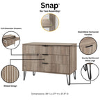 Dumbo 35' Fluted Dresser in Rustic Gray (3-Drawer).