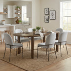 71-Inch Oval Solid Wood Dining Set for 6 in Walnut and Gray Fabric