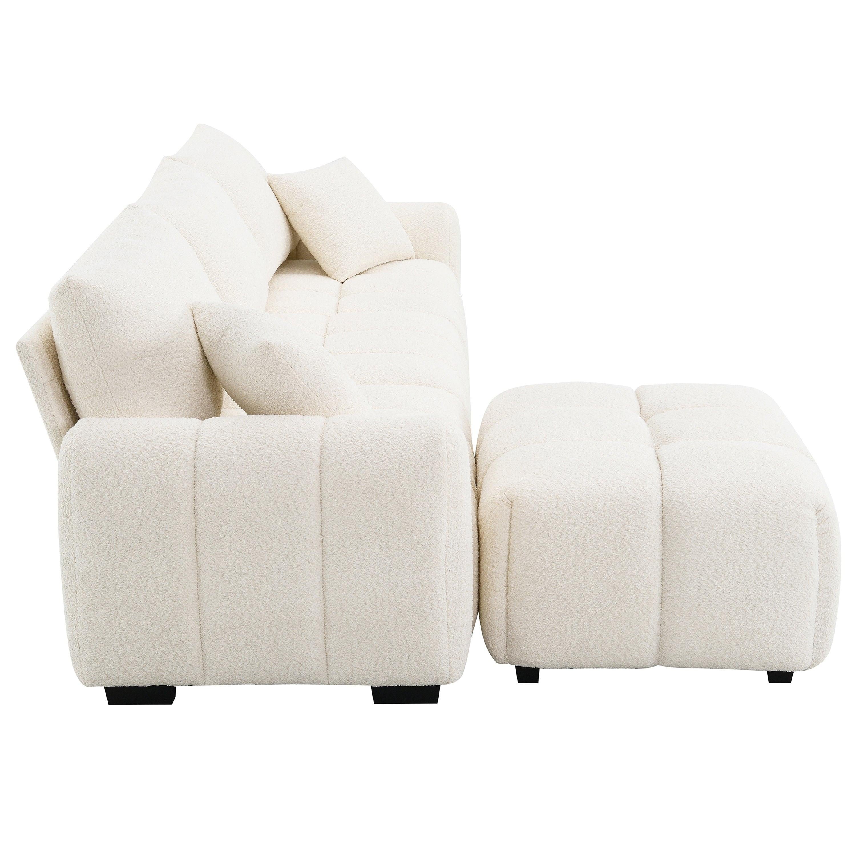 Modular Sectional Sofa with Movable Ottoman & Boucle Fabric.