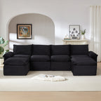 Corduroy Cloud Sofa - Modern Living Room Furniture with deep black upholstery, centered in a contemporary living space with neutral decor.