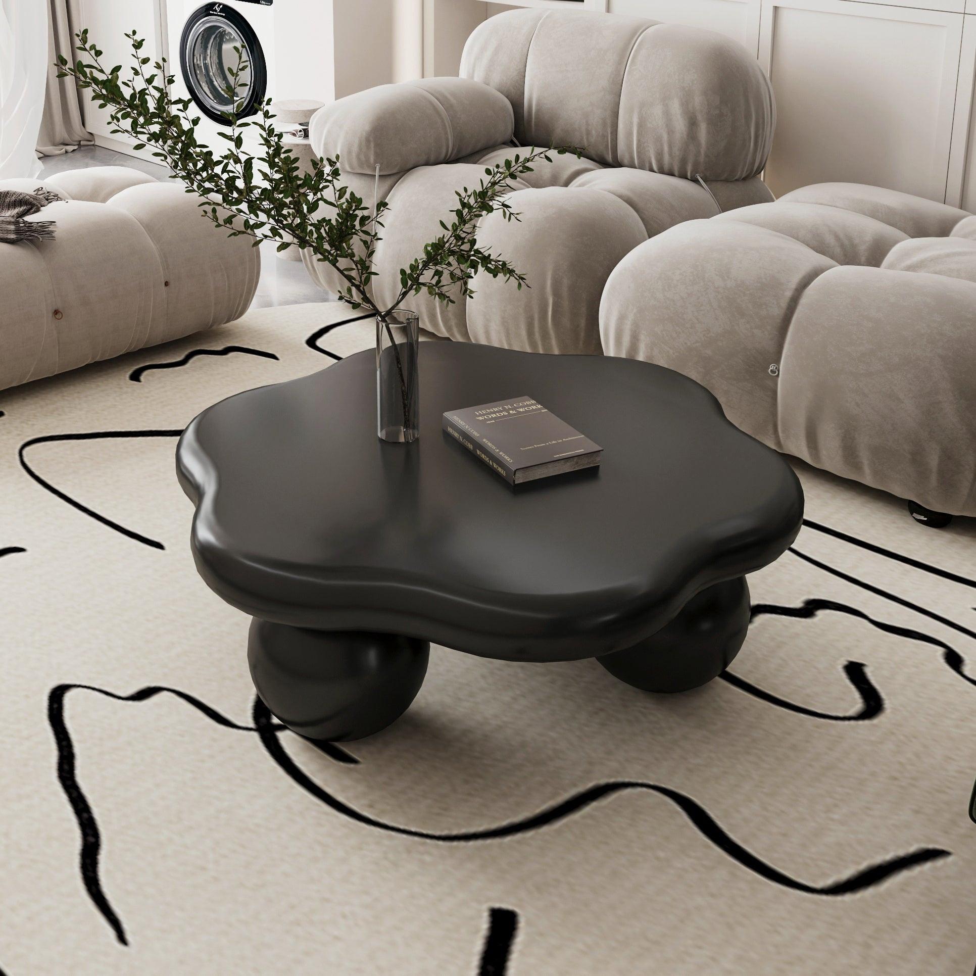 Black Cloud Shaped Coffee Table - Space Saving Design.