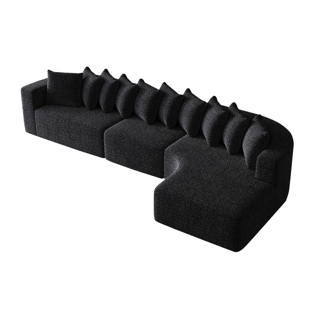 Chenille Sectional Sofa - Modular L-Shaped Sofa top angle on black background, highlighting modular layout and plush chenille upholstery.