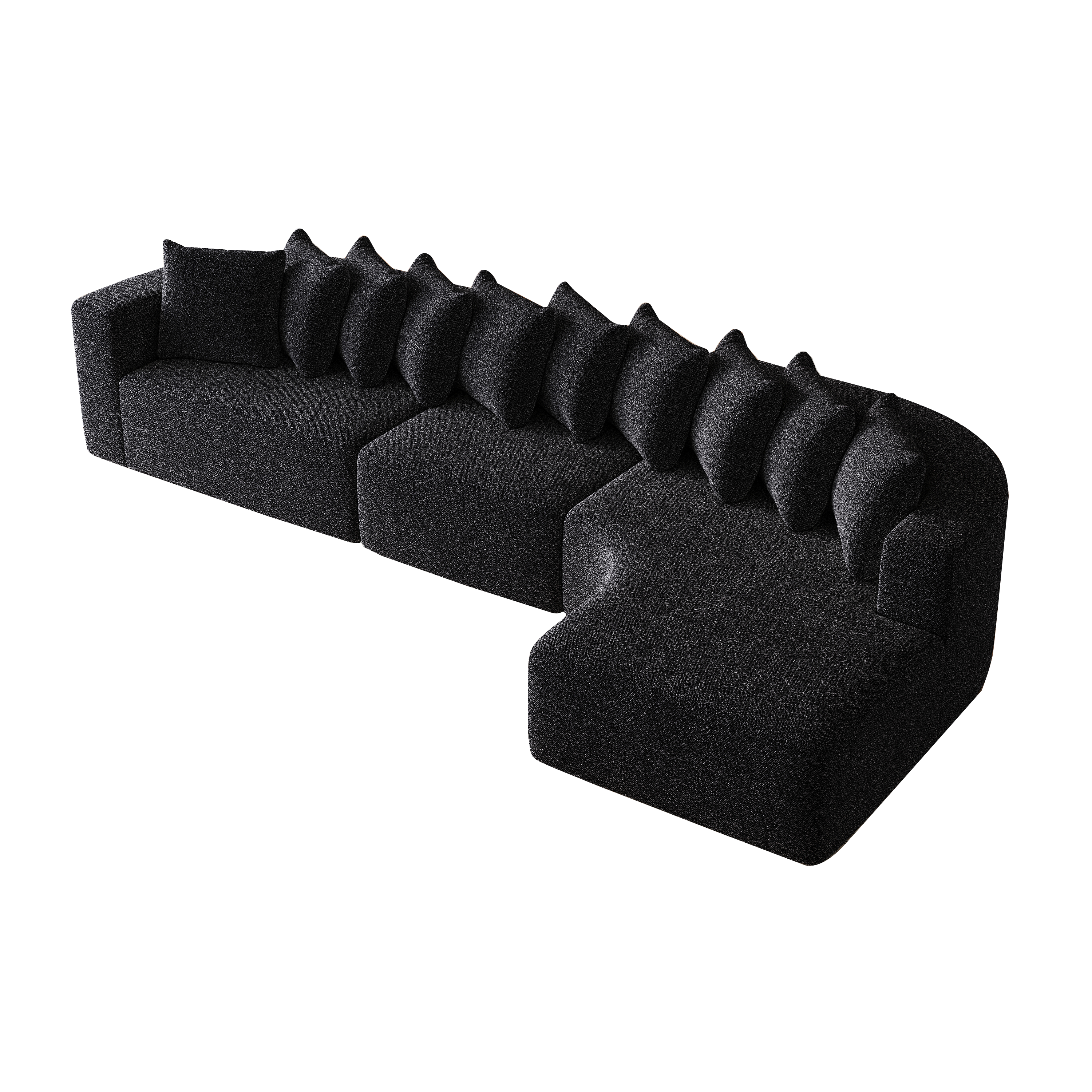 Chenille Sectional Sofa - Modular L-Shaped Sofa top angle on black background, highlighting modular layout and plush chenille upholstery.