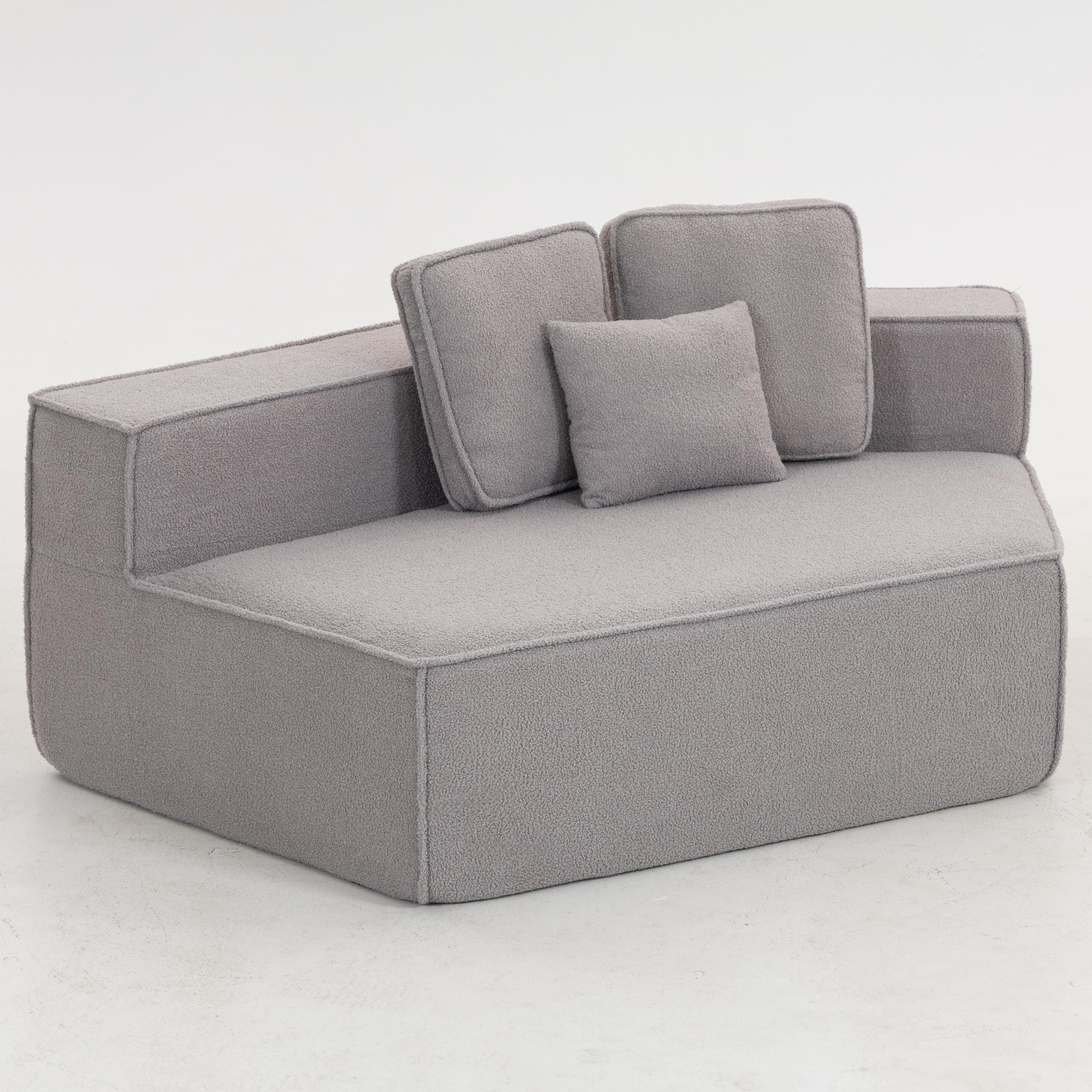 Modern Minimalist Teddy Fabric Single Sofa Chair, Plush Upholstered Seating with Three Supportive Back Cushions for Stylish Living Rooms and Cozy Interiors-33017-R.