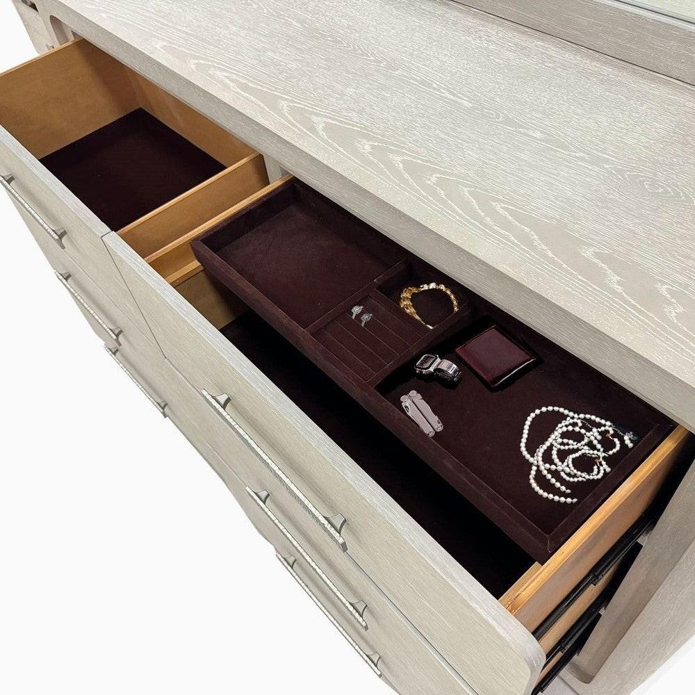 Light Gray Dresser with Mirror - Six Drawers Storage.