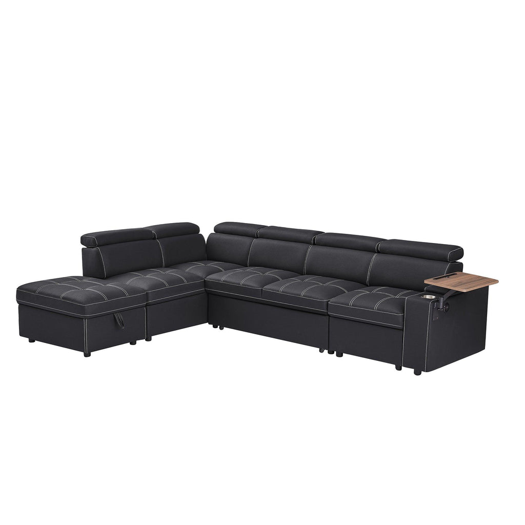 Black Sectional Sofa with Storage Ottoman for Comfortable Living.