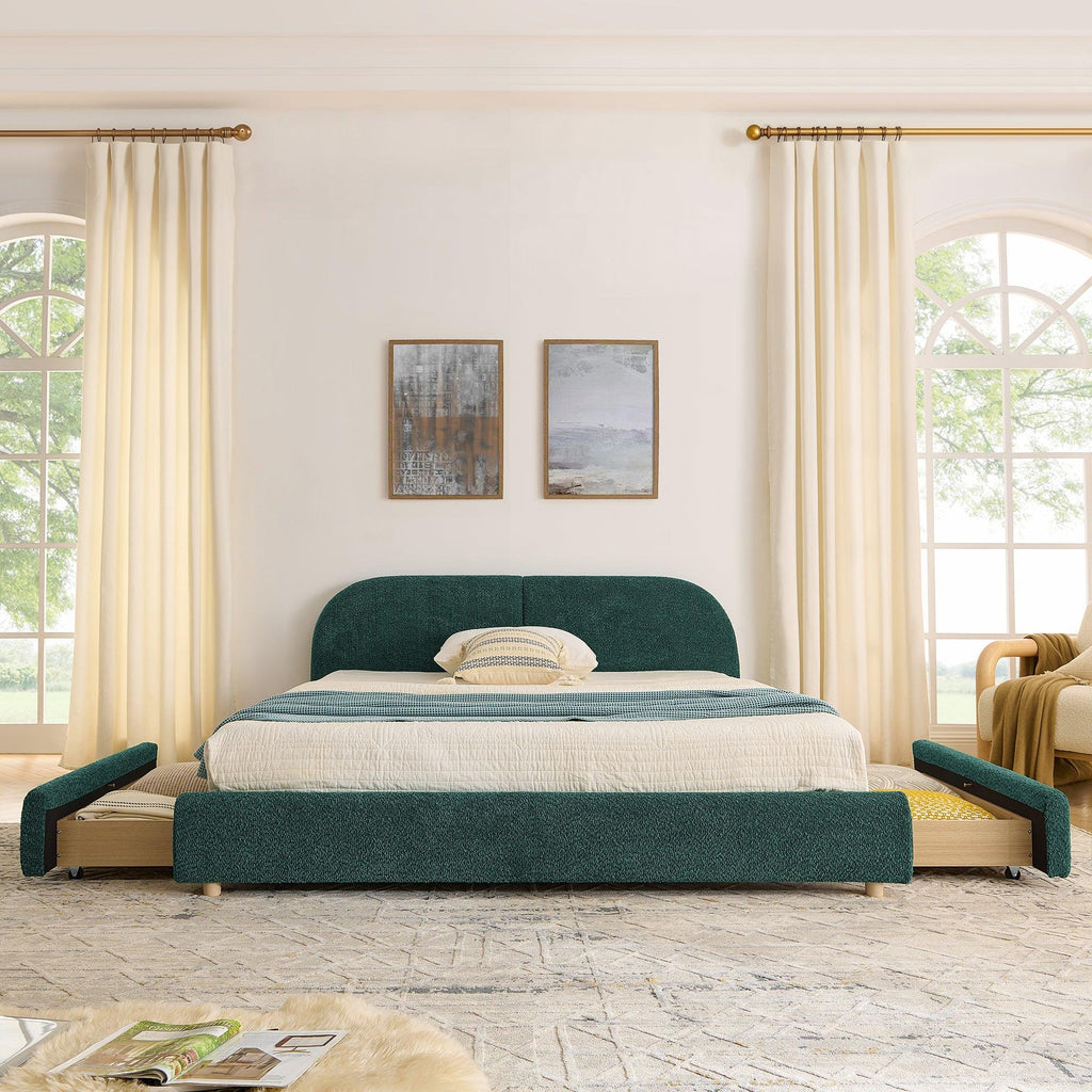 Queen Size Upholstered Bed Frame in Green.