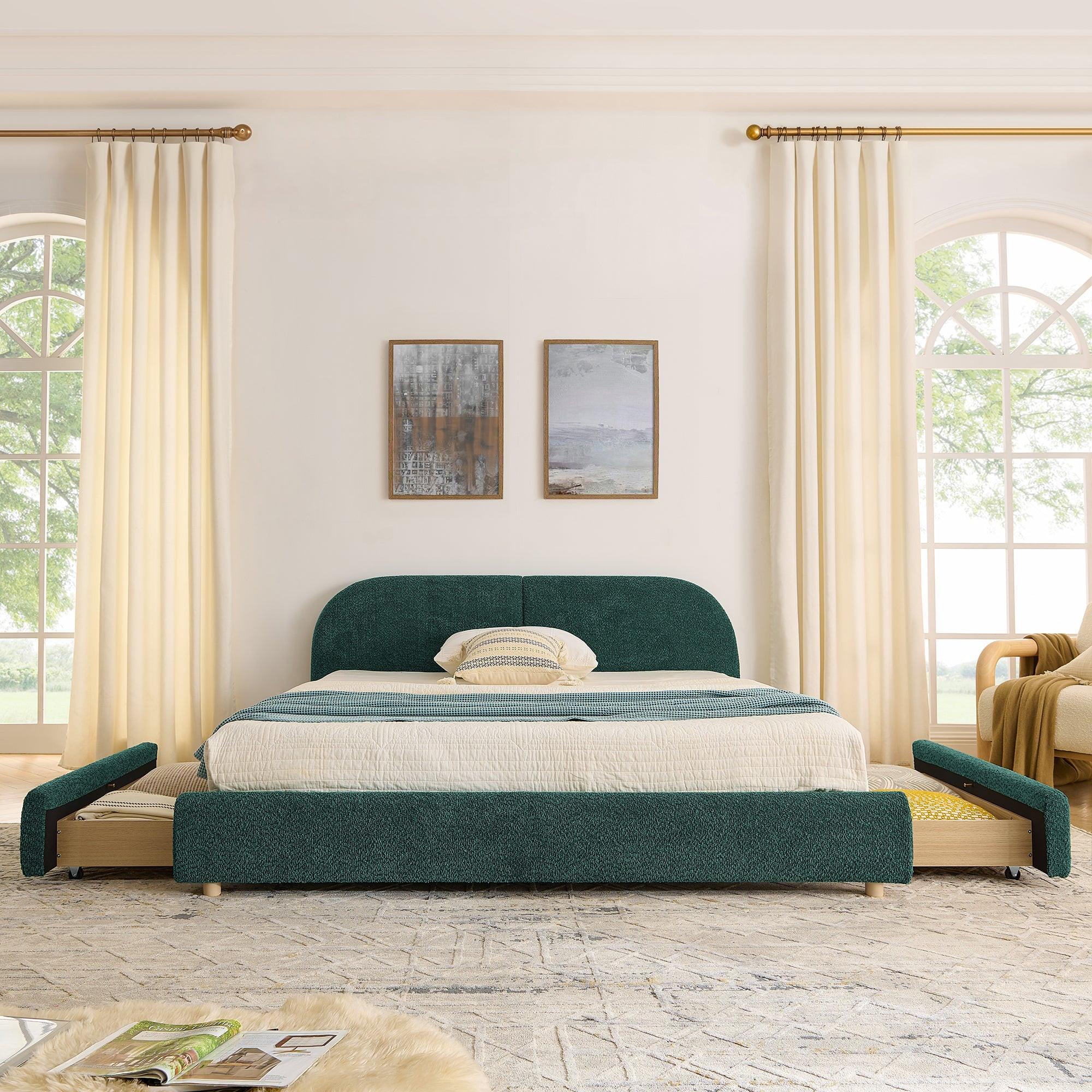 Queen Size Upholstered Bed Frame in Green.