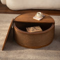 Natural Rattan Round Coffee Table with Hidden Storage and Rope Trim