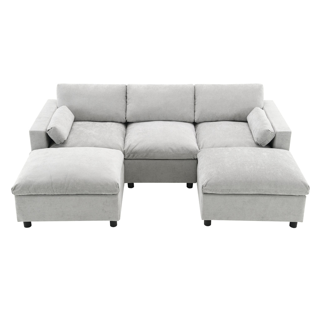 Top-down view of Chenille Modular Sofa - U-Shaped Couch with Storage showing symmetrical U-shape layout and plush seating.