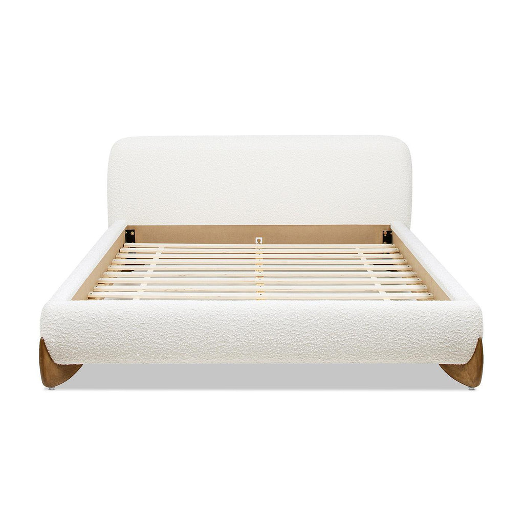 Alpine Platform Bed Queen in Ivory White Boucle.