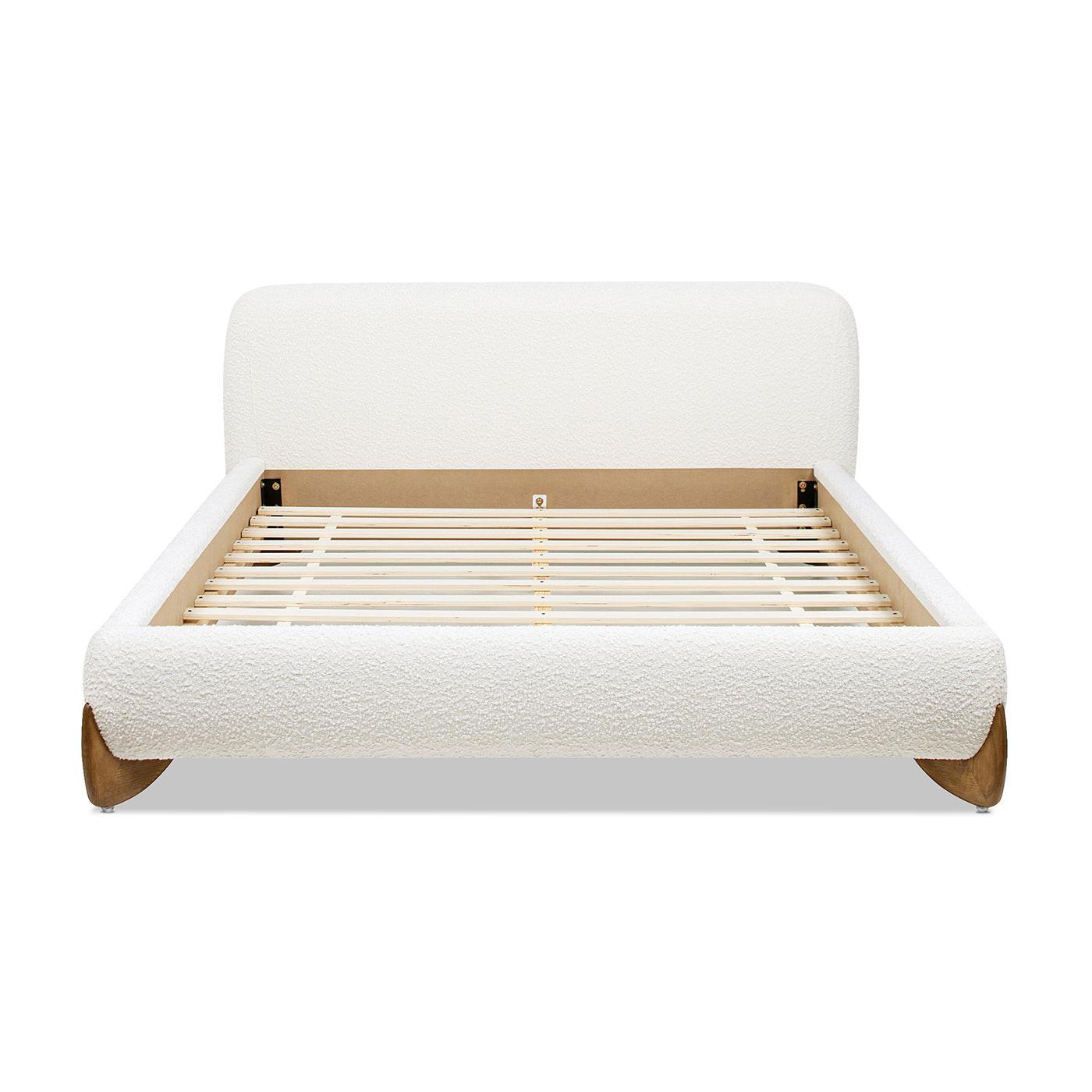 Alpine Platform Bed Queen in Ivory White Boucle.