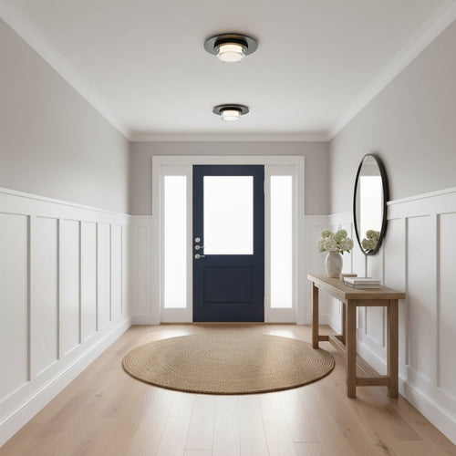 Black 12" Square LED Flush Mount Light brightens a hallway entry. Energy-efficient ceiling fixture with adjustable color temperature settings.