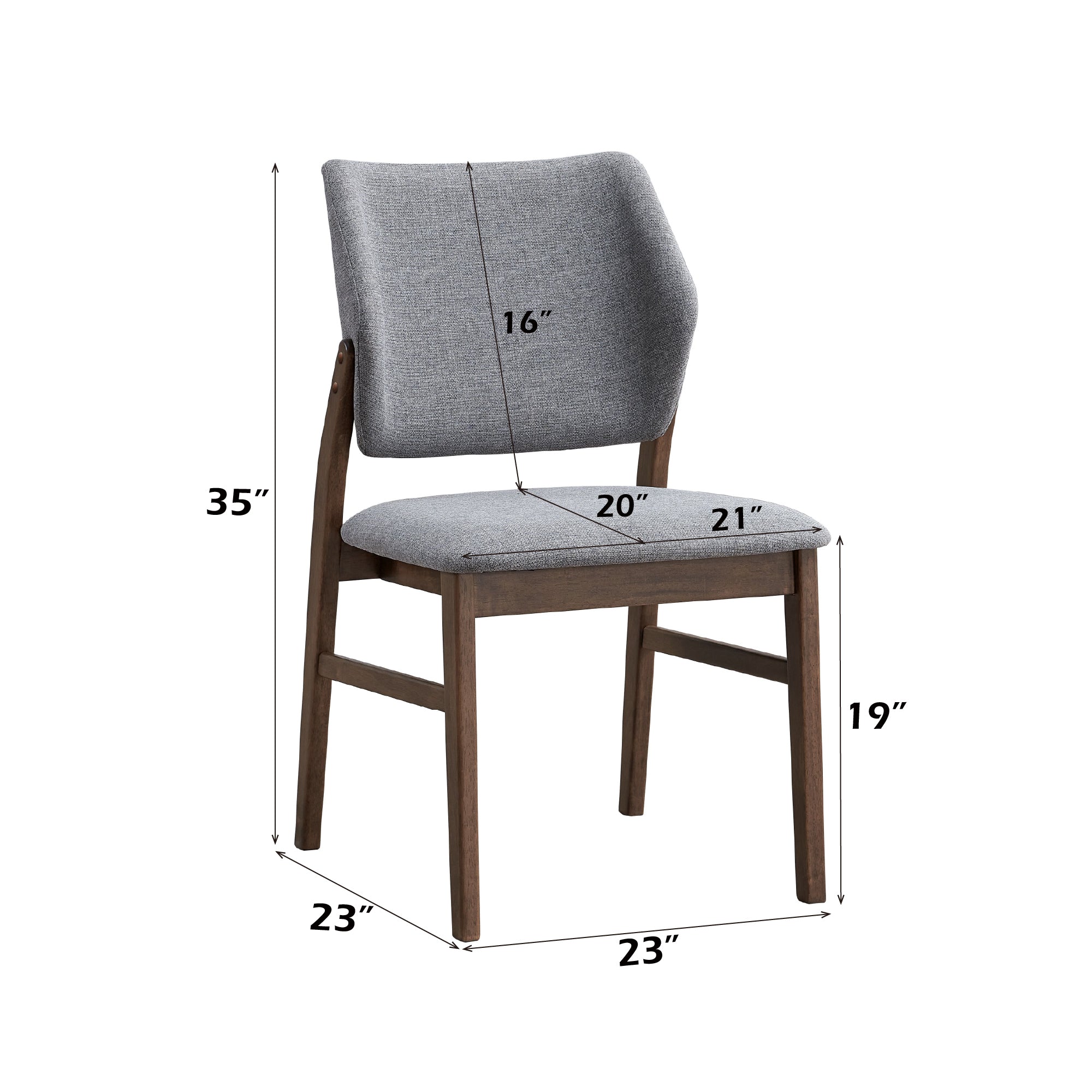 Sarha dining chair with dimensions 35x23x23 inches. Features cushioned seat and angled backrest for comfort.