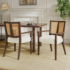 Mid-Century Rattan Dining Chairs set of 2 placed in a modern dining room, featuring durable wood frames and soft foam seating.
