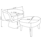 Dimension diagram of Modern Accent Chair with Ottoman, detailing measurements for ideal fit in any cozy reading space.