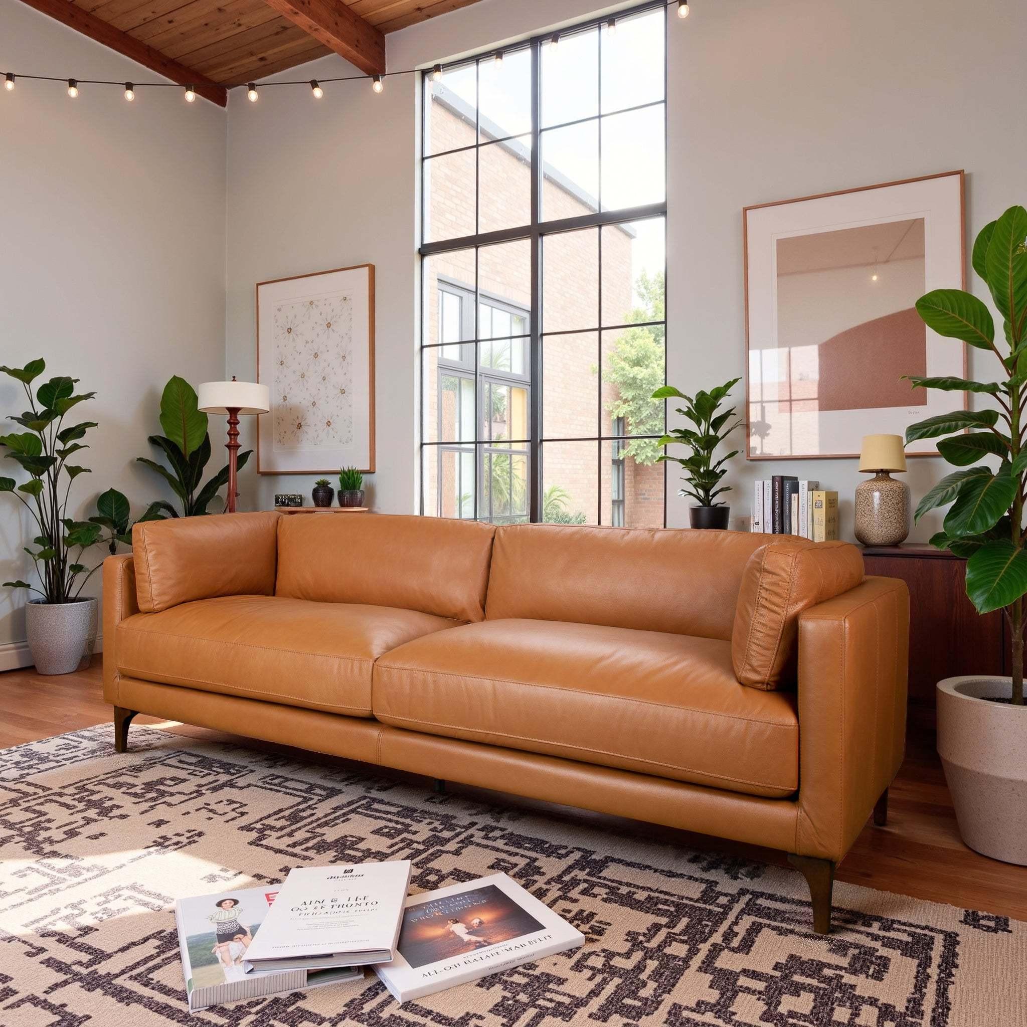 Bellrose Mid-Century Modern Leather Sofa.