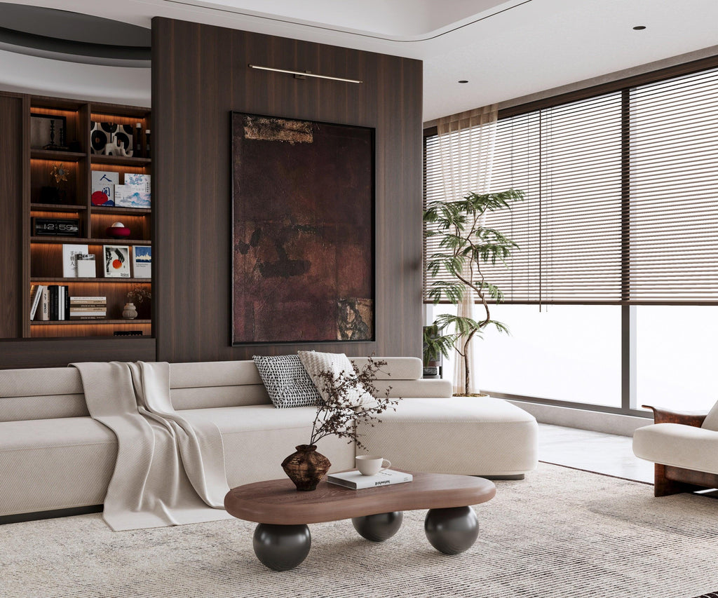 40 Inch Cloud Shaped Coffee Table - Walnut Top Black Legs.