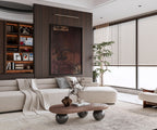 40 Inch Cloud Shaped Coffee Table - Walnut Top Black Legs.