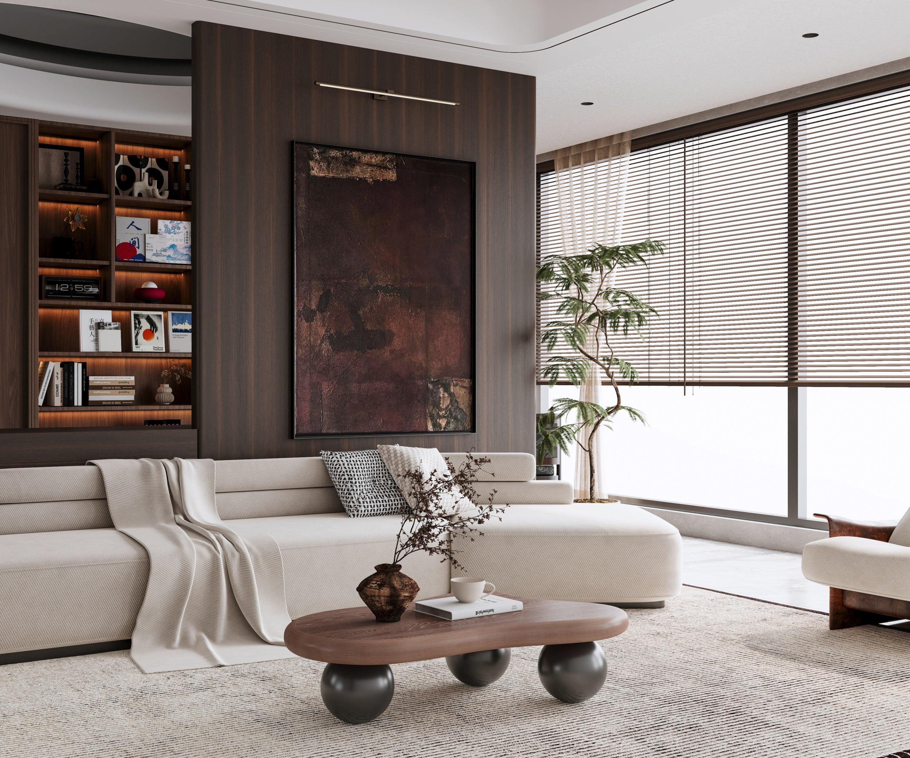 40 Inch Cloud Shaped Coffee Table - Walnut Top Black Legs.