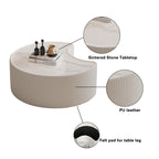 Modern Leather Coffee Table with Irregular Sintered Stone Top.