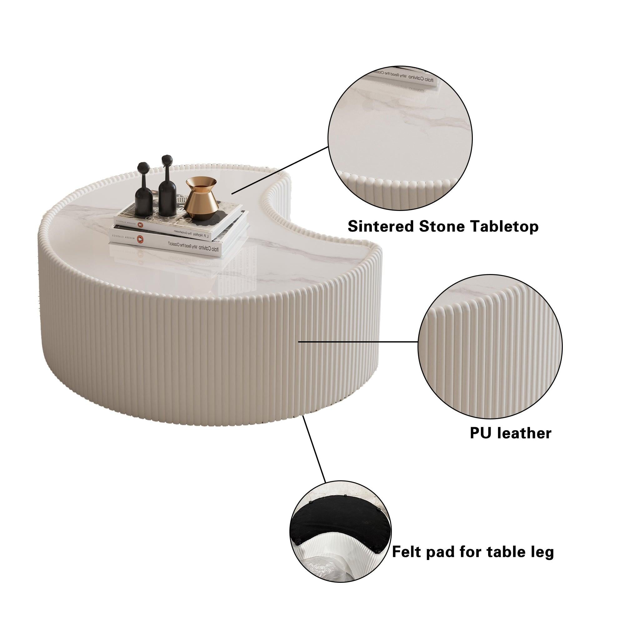 Modern Leather Coffee Table with Irregular Sintered Stone Top.