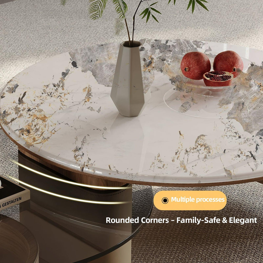 Round Coffee Table Set with Storage and Wheels.