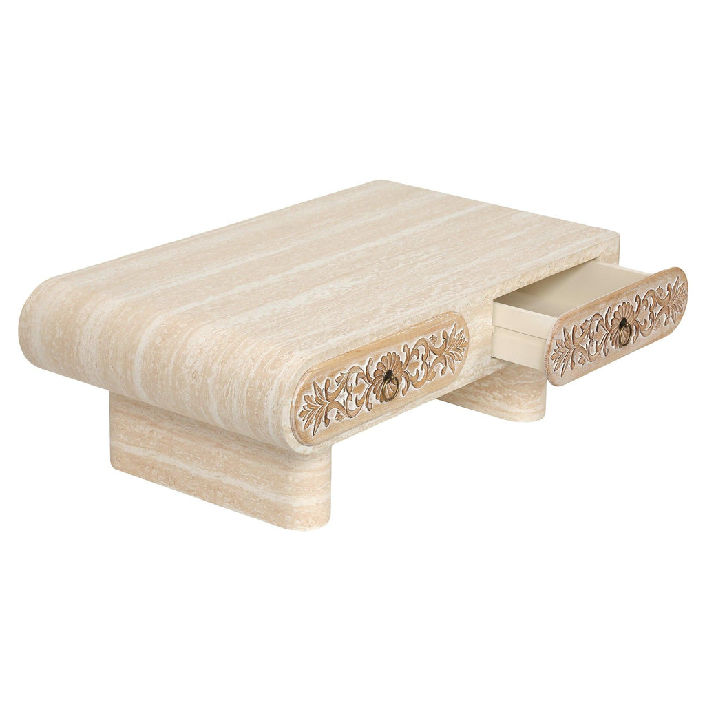 Rounded Edge Coffee Table with Drawer for Living Room.